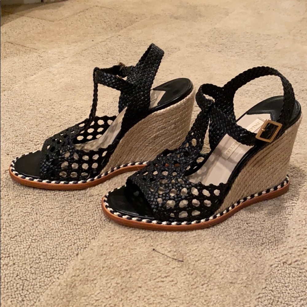 Paloma Barcelo Black Woven Espadrille Wedge Sandals